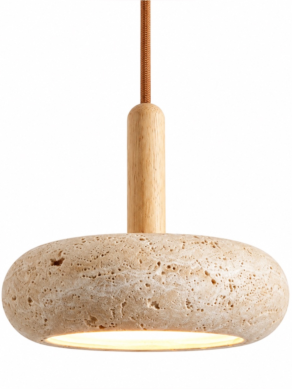 Travertine Stone Pendant Light Wabi Sabi Japandi Wood Modern Ceiling Lamp